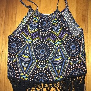 LA hearts patterned fringe top